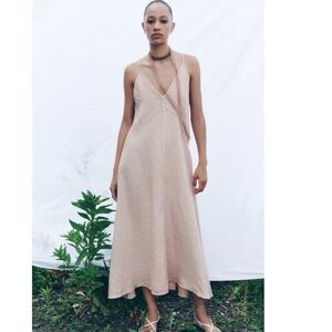 NWT Zara 100% Linen Strappy Dress Dusty Pink Size XSmall